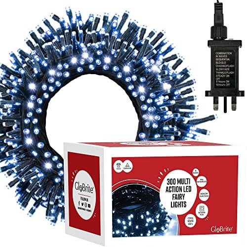 GloBrite 300 LED Fairy Lights - Versatile Christmas Lights with 8 Modes, Outdoor Fairy Lights, Christmas Tree Lights and Christmas Decorations - Waterproof Christmas Lights Outdoor - Cool White