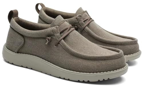 1TAZERO Zapatos anchos para hombre, sin cordones, zapatos anchos para caminar, mocasines casuales, cómodos zapatos ortopédicos para hombre con soporte de arco para fascitis plantar, Tela caqui, 17
