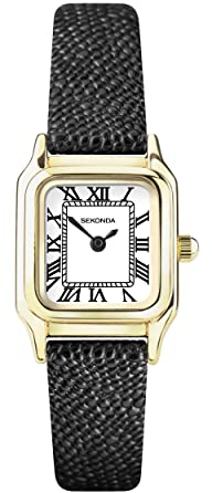 Sekonda Monica Damen 20 mm Quarzuhr in Weiß mit Analoganzeige und Lederband, Schwarz , Armband