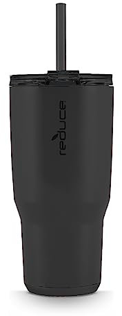 REDUCE Cold1 34 oz Tumbler with Lid and Straw- Vacuum Insulated Stainless Steel Water Bottle for Home, Office or Car; Reusable Cup with Leakproof Flip Lid, Keeps Drinks Ice Cold All Day- Matte Phantom