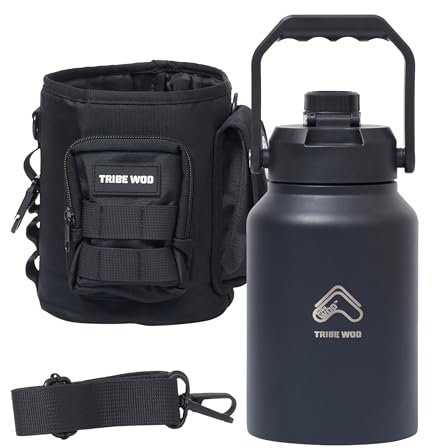 Porte-eau – Porte-bouteille isotherme avec manchon – Poche à eau tactique militaire avec poche – Pichet à eau et sac à bouteille en acier inoxydable avec pochette robuste et amovible pour clés,