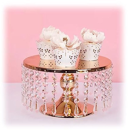 GZHERVICES Tortenständer Aus Metall, Dessert-Display-Ständer Mit Acryl-Kristallen Anhänger, Runder Spiegel Top Platte Hochzeit Cupcake Halter Dekorieren Rack (Farbe : Gold, Größe : 30x19cm)