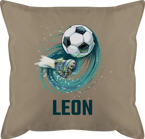 Kissen 50x50 - Fußball Schuss Cool Fußballfan | Fußballgeschenkideen - 50 x 50 cm - Beige Natur - personalisierte geschenke männer fussball fussballkissen fußballfans leon zierkissen junge