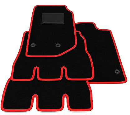 Fußmatten kompatibel mit Jeep Wrangler JK – 5 Türer 2007–2018 – Doppelbefestigung, roter Rand, maßgeschneidertes Auto-Fußmatten-Set, Velours