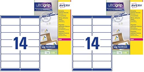 AVERY - Pochette de 210 étiquettes d'adressage autocollantes, Personnalisables et imprimables, Format 99,1 x 38,1 mm, Impression laser, (L7163-15) (Lot de 2)