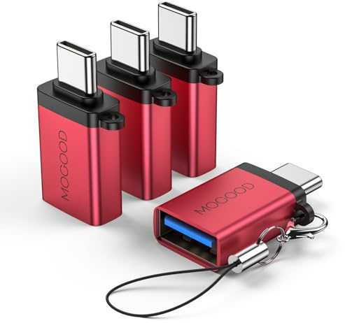MOGOOD USB-C auf USB 3.0 Adapter, 5Gbps, OTG, 4er Set Rot, MacBook | Aluminium, 5Gbps, Plug-and-Play, für MacBook, Chromebook, Samsung, USB, Festplatte, Maus, Tastatur, Büro, Reisen, Gaming, PC