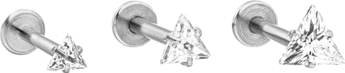 Purelei® Triangle Piercing-Set, Damen und Herren Piercings aus langlebigem Edelstahl, Wasserfeste Ohrpiercing mit Schmucksteinen aus Zirkonia (Silber)