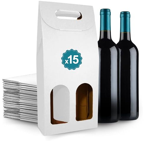 15 scatole di cartone bianco vuote per 2 bottiglie di vino 18 x 9 x 40 cm | astucci per regalo e imballaggio di vino | valigie di vino per regalo: Pasqua, compleanno, Natale