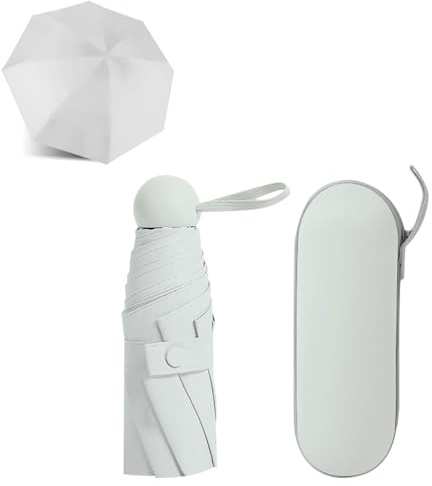 Dogmoon Reise Regenschirm - 8 Ribs UV Falten Mit Kapsel, Mini Taschenschirm, Sonne UV Schutz für Männer und Frauen (Weiß)