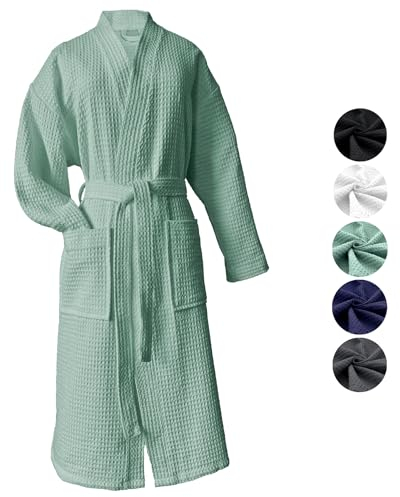 heimtexland ® Bademantel Waffelpique Reisebademantel Saunamantel 100% Baumwolle Oekotex leicht schnelltrocknend hautfreundlich für Damen und Herren Typ881 Mint L
