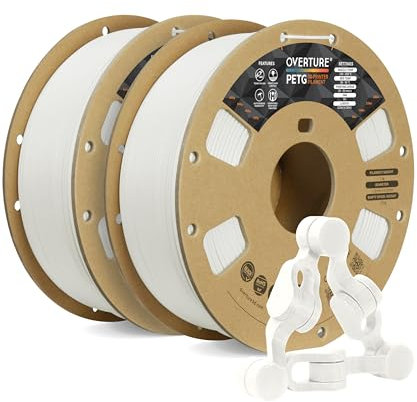 OVERTURE PETG Filament Schwarz 1.75mm Aufgerüstet, 2kg Spule (4.4lbs), 3D-Druck-Filament, Maßgenauigkeit +/- 0.02 mm (Weiß 1kg*2)