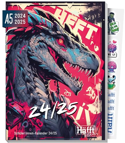 Häfft® PLANER 2024/2025 A5 Dragon Schülerkalender, Schülerplaner, Hausaufgabenheft, Schulplaner - nachhaltig & klimafreundlich