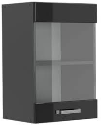 Vicco Küchenglasschrank R-Line, Glashängeschrank, Schwarz Hochglanz/Anthrazit, 40 cm