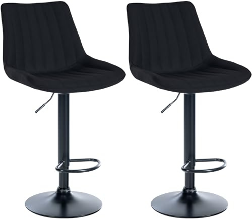 CLP 2er Set Barhocker Toni Stoff I Höhenverstellbarer Barstuhl Mit Metallgestell I Thekenhocker Mit Integrierter Fußstütze, Farbe:schwarz, Material Gestell:Metall matt schwarz