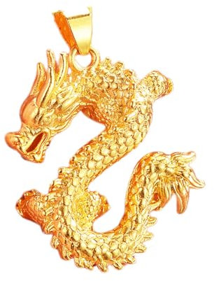 Esmyaqk 24K plaqué or rempli Zodiac Dragon pendentif collier, pendentif Dragon chinois, accessoires de mode, accessoires de chaîne de chandail