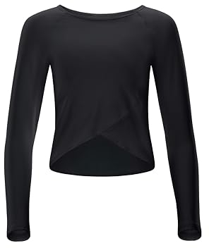 Winshape Damen Functional Light and Soft Cropped Long Sleeve Top Aet131ls Mit Overlap-Applikation Yoga-Shirt, Schwarz, S EU