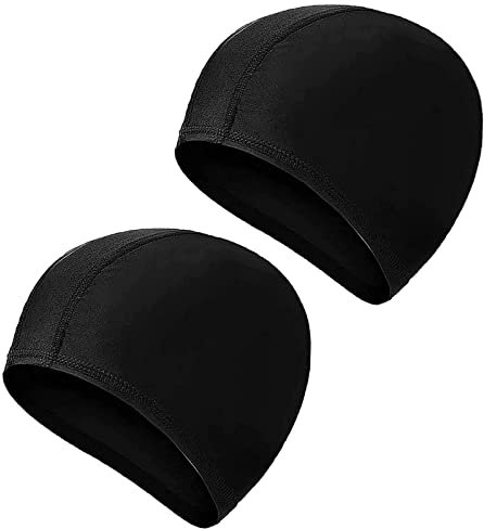 Paquete de 2 Gorros de natación para Hombres y Mujeres,Elástico Sombreros de Natación Gorros De Natación Unisex para Adultos Y Niños(Lake Blue > Black)