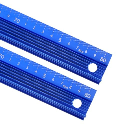 Kozelo 2 Stück Metall-Lineal mit erhöhtem Griff - [80cm] Aluminiumlegierung Präzise Messung Gerades Schneiden Schutzlineal Blau für Büro Messen Zeichnen, 1mm Präzision