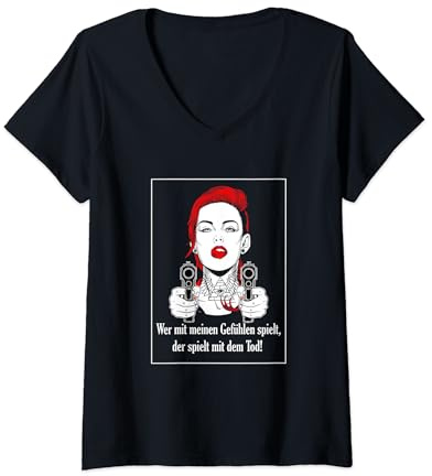 Damen Lustiges Mafia Frau Outfit | Mafiabraut Boss Verkleidung T-Shirt mit V-Ausschnitt