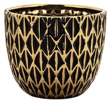 Napco Zickzack-Dreiecksmuster, 15,9 x 15,9 x 14 cm, Schwarz und Gold, Keramik-Blume, Sukkulenten, Blumentopf, Übertopf, Behälter, Halter, Innen- und Außenbereich, Gartendekoration