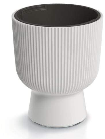 Blumentopf Blumenkübel Pflanzentopf Pflanzkübel DBMIG mit Einsatz Zylinderdesign Höhe 30,5 cm Gerillt Rippen-Design Übertopf Rillen Weiß ⌀ 23,9 cm