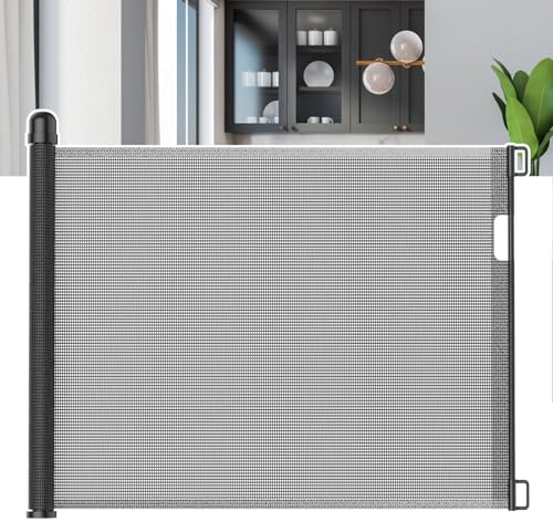 FIVMEN Treppenschutzrollo Türschutzgitter 150cm Treppenschutzgitter ausziehbar Tür- & Treppengitter mit Auto-Close Kinderschutzgitter PVC Türgitter Baby Schutzgitter, Schwarz