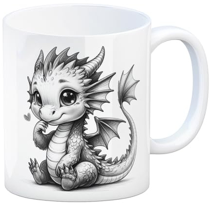 speecheese Niedlicher Drache Kaffeebecher Bezaubernder süßer Drache in ruhender Pose Niedlich dasitzendes Fantasiewesen Tasse