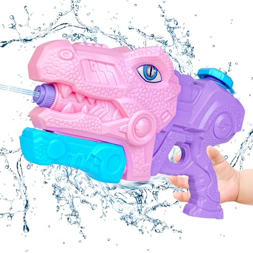 Dino Wasserpistole Kinder 700ml Wasserpistole Mit Großer Reichweite Wasserspritzpistole Wasserpistolen Reichweite 10-11 Meter Water Gun Garten für Kinder und Erwachsene Rosa