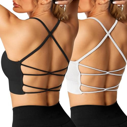 Crewhpo Sport BH Damen Ohne Bügel Gepolstert Bustier für Frauen Cross Back Sports Bra Rückenfrei Mit Polstern Nahtlose Sport-BHS für Yoga Fitness Pilates Gym S-XL