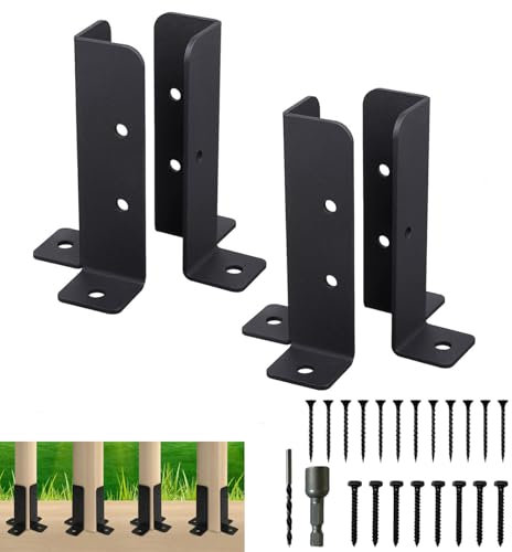 Kocusu Fence Post Brackets 4PCS,Adjustable Fence Post Support with Electric Drill Sleeve,Pergola Brackets Fence Kit,Post Base Bracket Fit,Support Deck Base Plate Fit 1.5x1.5,2x2,2x4,4x4 Post