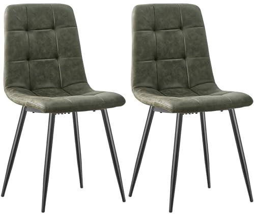 JIJIAN Esszimmerstühle 2er Set, Techno Stoff Küchenstühle, Polsterstühle, Wohnzimmerstühle mit schwarzen Metallfüßen, für Esszimmer, Wartezimmer und Wohnzimmer, Oliv-Grün