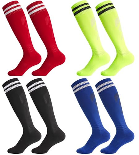 Kaisibum 4 Paar Fußballsocken Kinder 35-38 Sportsocken Fußball Socken Atmungsaktiv Fussball Socken Elastische Trainingssocken für Jungen Mädchen Fussball Basketball Rugby Laufen Tennis