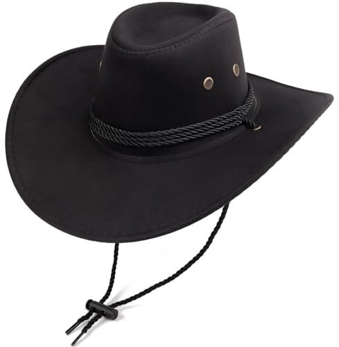 Cowboy Hat, Sun Hat, Western Style Artificial Felt Leather Suede Travel Hat, Outdoor Sunscreen Cover, Party Clothing Set, Travel Outdoor Sunscreen for Men and Women Black
