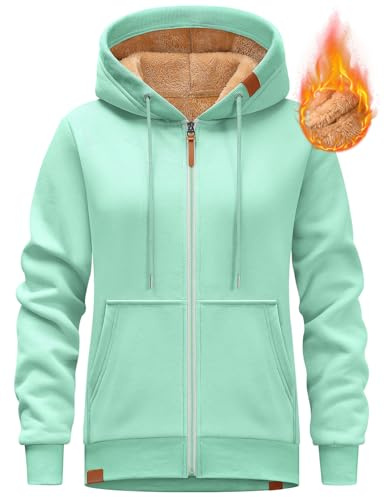 Lonya Hoodies for Women Fleece Jacket - Fleece Lined Zip Up Winter Warm Sherpa Long Sleeve Hoodie Ladies Sweatshirts Casual Loose Coat Outwear with Pockets