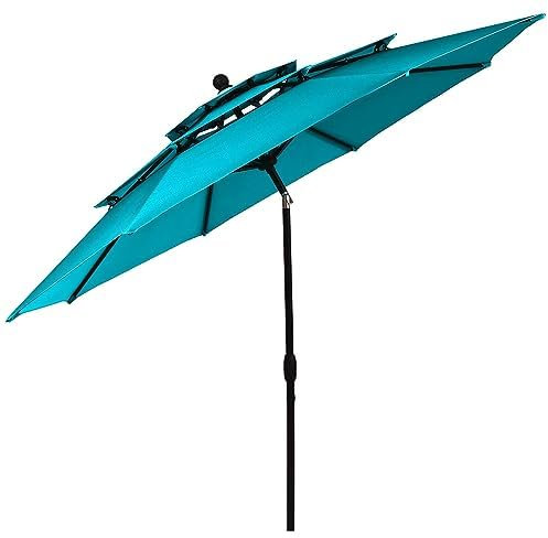 Sombrilla de jardín resistente al viento, estable, 300 cm, sombrilla con manivela, plegable, de aluminio ventilado, protección UV, protección solar, sombrilla de mercado para terraza, jardín, balcón