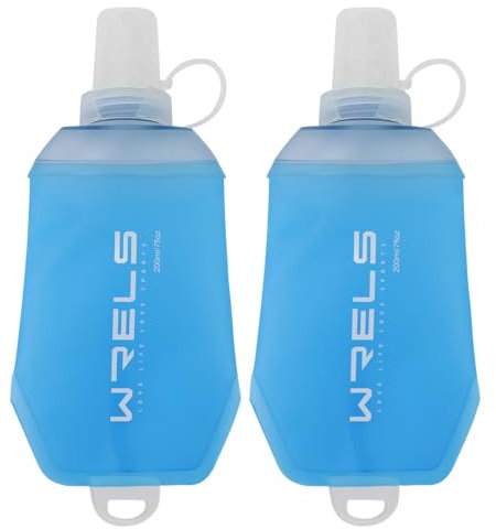 WRELS Borraccia morbida pieghevole da 200 ml/350 ml/500 ml, senza BPA, con anello per appenderlo, leggera borraccia in TPU per corsa, maratona, ciclismo, escursionismo (200 ml - 2 confezioni)