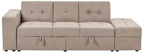 Beliani Couch Gästebett Sofa 3er Dreisitzer mit Bettkasten hell braun modern Falster