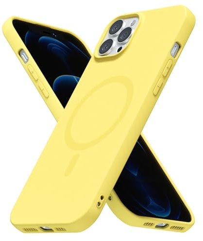 LoeoeL for iPhone 12 Pro Max Case Silicone Mag Safe, Compatible with Magsafe Ultra Slim Thin Magnetic Phone Case for Women Girls, Soft Rubber Gel Matte TPU Solid Color Minimalist Cover, Yellow