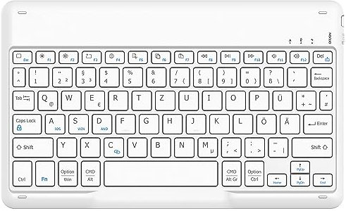 EasyAcc Deutsche Bluetooth Tastatur Kompatibel mit Windows/Android/iOS Tablet (iPad A16 11/10.2/10.9, iPad Pro/Air), Wiederaufladbar, Tragbare Kabellose, Ultra-dünn, Hellweiß
