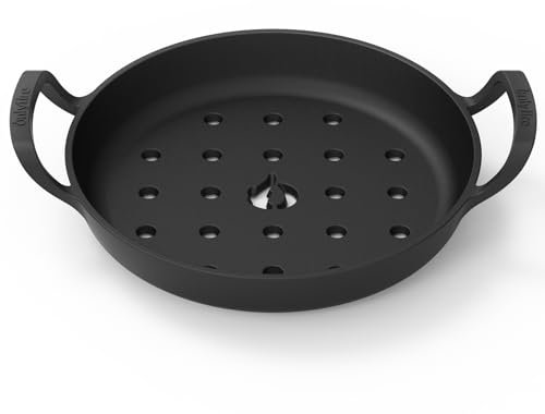 onlyfire Φ26,5 cm Piastra Rotonda in Ghisa con Manici, Padella Perforata per Grill a Gas, Grill a Carbonella e La Maggior Parte dei Forni