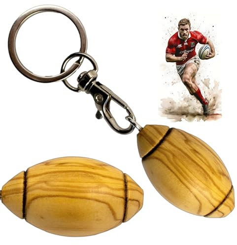 Ernestine - Porte-clés ballon rugby en bois d'olivier - cadeau rugbyman amateur - cadeau joueur rugby - idée cadeau rugby France - porte-clés sport cadeau fête papa papi - cadeau passion sport rugby