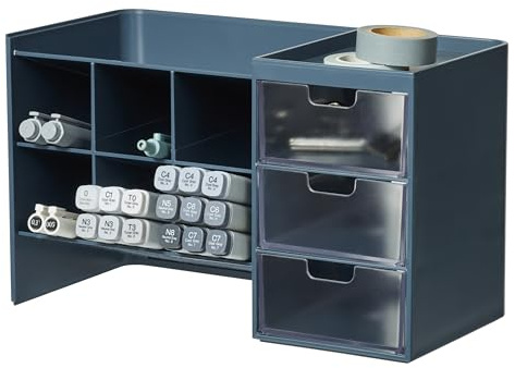 BLUE GINKGO Hive Stack Desk Organizer – Stapelbarer Stiftehalter, Schreibtischorganizer mit Schubladen – Büroaufbewahrung, Schulbedarf, Make-up (Hergestellt in Korea, Blau Transparent)