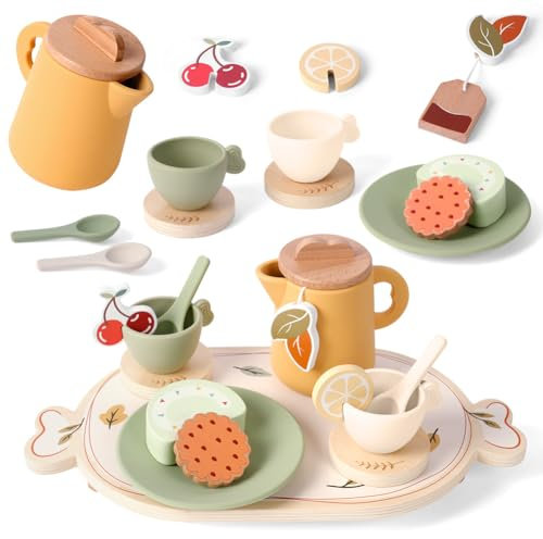 HOTUT Service à Thé en Silicone pour Enfants, Service à Thé Montessori, Jeux de Cuisine pour Enfants, Jeux de Rôle pour Enfants, Cadeaux pour Garçons et Filles de 3, 4, 5 Ans