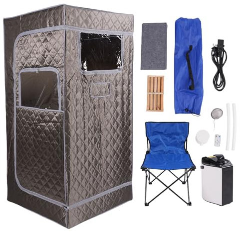 ZJchao Caja de Sauna con Olla de de 3 litros, Carpa de Sauna Portátil de Alta Potencia Olla de Extra Grande Silla Plegable Silla Plegable Control Remoto (EU Enchufe 220V)