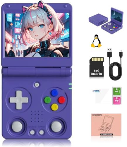 Meiurlex RG34XXSP - Consola de juegos portátil, pantalla plegable IPS de 3,4 pulgadas, sistema Linux, consola de videojuegos retro con tarjeta TF de 64 G, 5000 juegos, consola arcade para adultos