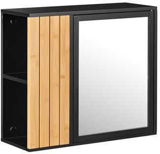 SoBuy Armario baño Pared Colgante con Espejo y estantes Ajustables - Mueble baño Colgar, Armario de Pared Moderno, Ideal para Cocina, de MDF Negro, 50x20x45 cm, BZR204-SCH