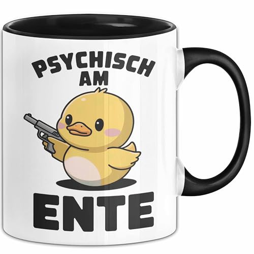 Quietscheente Tier Tasse Geschenk Lustige Geschenkidee Spruch Psychisch Am Ente (Schwarz)