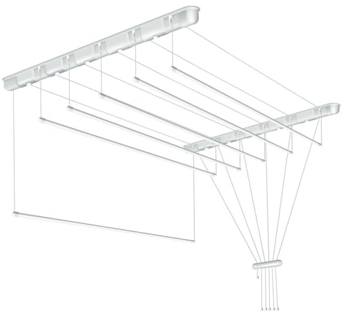 DURA HOME Deckenwäscheständer - Weiß | Platzsparender Wäscheständer für den Innenbereich | Höhenverstellbar | Starker Stahl | Ideal für Waschküche, Badezimmer, Balkon (120cm / Weiß)
