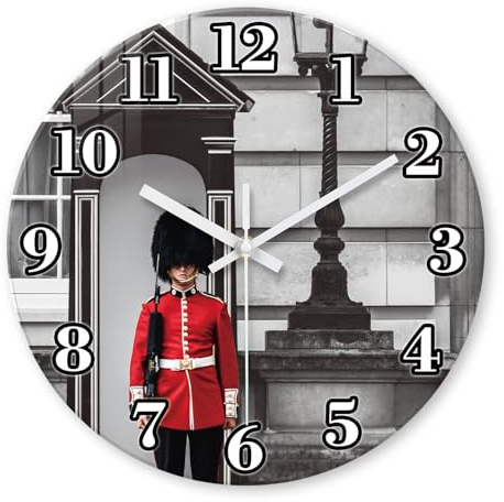 Moderne London-Wanduhr für Schlafzimmer, batteriebetrieben, 30,5 cm, Glas, analog, leise Wanduhr