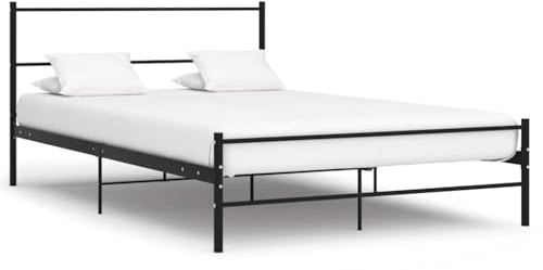 Teenpull Metall Bettgestell 140x200cm Schwarz mit Kopfteil, Robustes Plattform Lattenrost Bett Rahmen für Schlafzimmer Möbel, stabil & langlebig mit Stauraum, Industrial Design